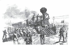 Corning - the construction gang righting overturned cars, under the protection of the militia