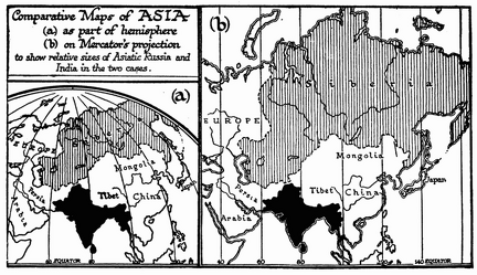 Comparative Maps of Asia under Different Projections