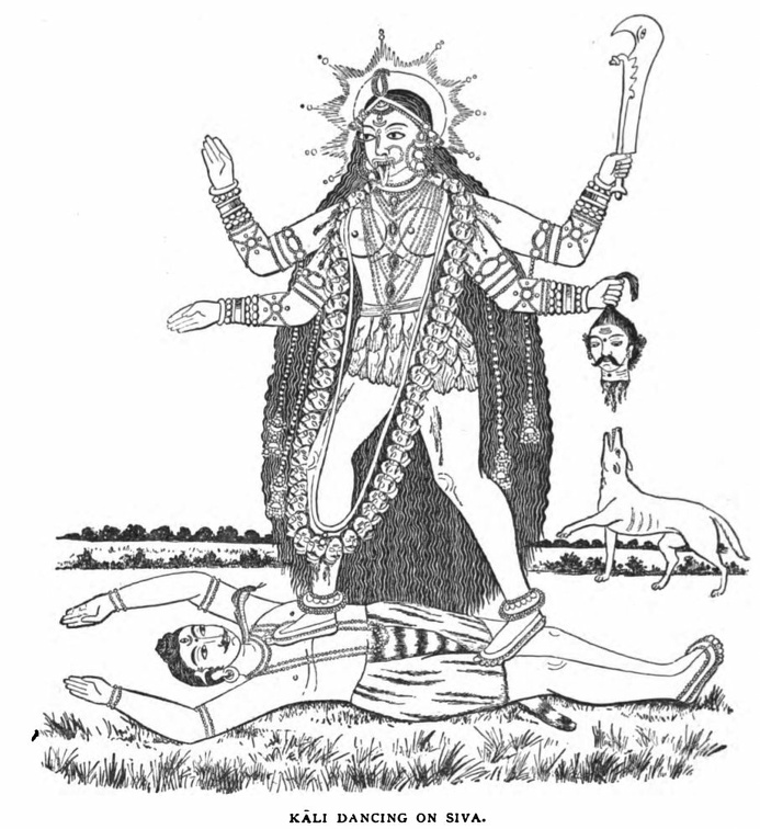 Kali dancing on Siva