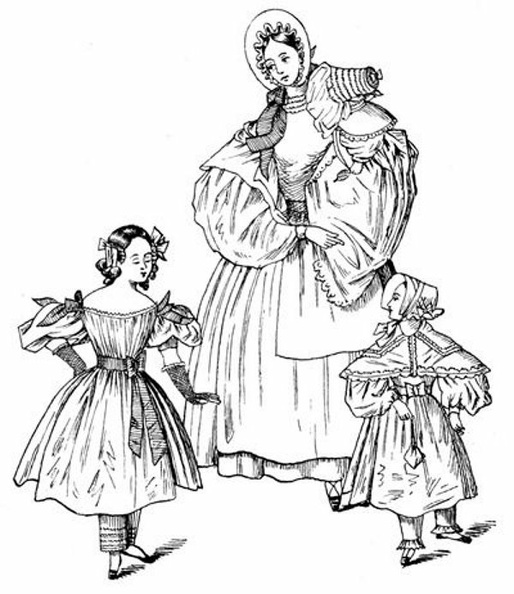 The costumes given for 1835 are a nursemaid and children