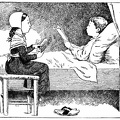 Girl reading to a boy who is in bed