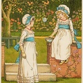 Two little girls blowing bubbles in the garden