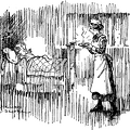 Maid bringing a candle to a scared child in bed