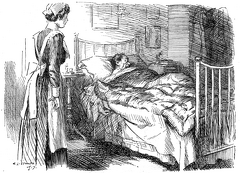 Maid looking at sleeping man in bed