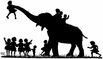 Elephant playing with children