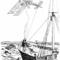 Ship saved by life line thrown from a rescue airship