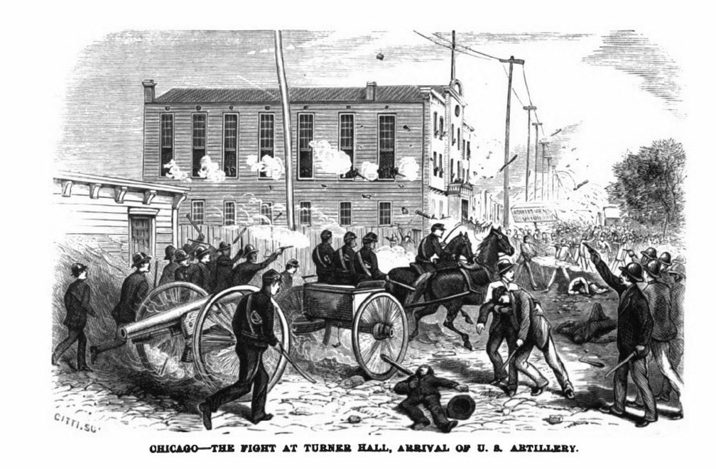 Chicago - The fight at Turner Hall , arrival of U.S. Artillery.jpg