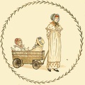 Lady pulling two girls in a wagon