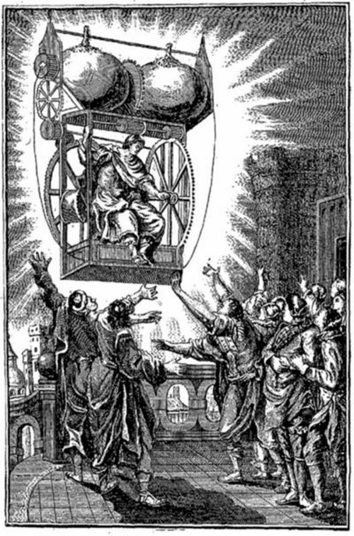 Electric flying machine depicted in Le Philosophe sans pretension (1775)