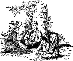 Children sitting under a tree