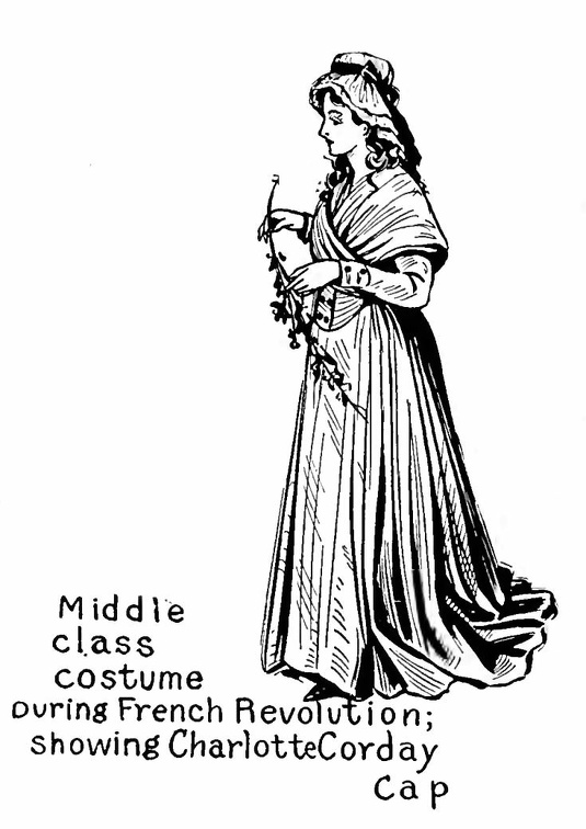 Middle class costume during French Revolution - showing Charlotte Corday cap.jpg