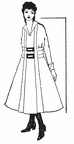 Vertical lines through the center of the costume make the figure appear thinner