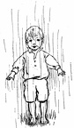 Happy little boy in the rain
