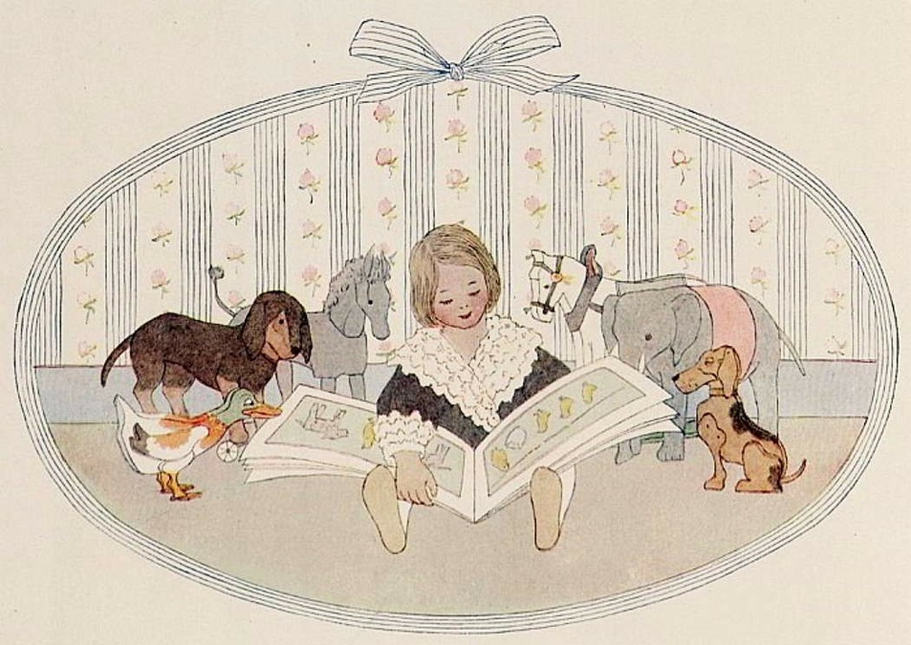 Girl and her toys reading a book.jpg