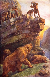Prehistoric Men Attacking the Great Cave Bears
