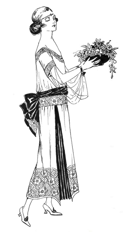 Fashionable lady carrying a bowl of flowers.jpg