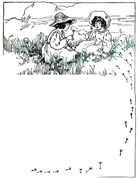 Two girls blowing dandelion seeds