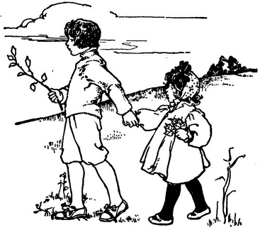 Boy and girl walking hand in hand
