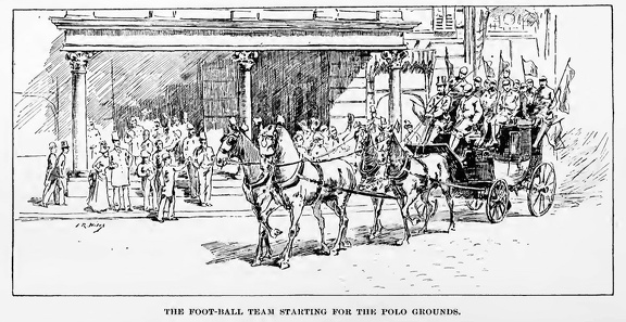 The football team starting for the polo grounds