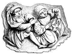 Bas-relief in carved wood, representing a Domestic Scene