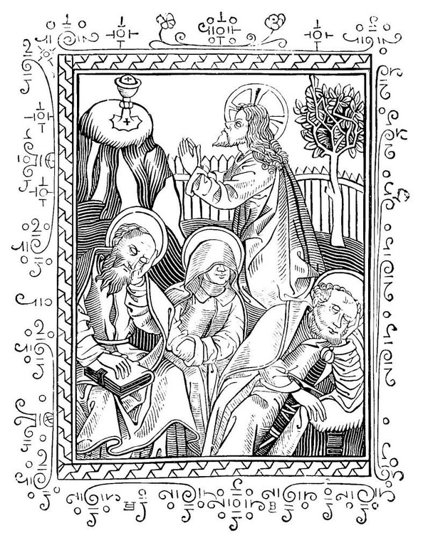 Fac-simile of an Engraving on Wood, by an ancient Flemish Engraver (about 1438)