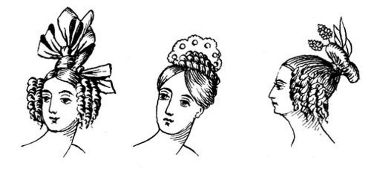 bonnets, a turban, a cap, and various modes of dressing the hair. 1833.jpg