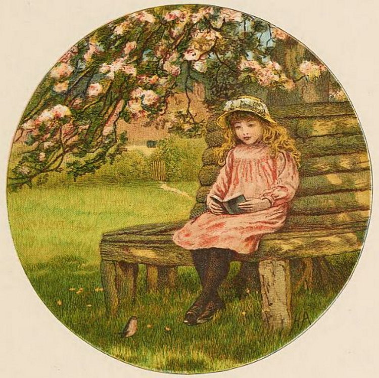 Little girl sitting and reading in the garden.jpg