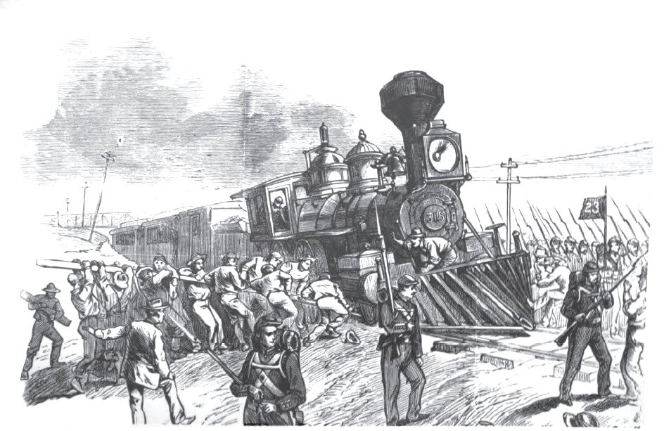Corning - the construction gang righting overturned cars, under the protection of the militia.jpg