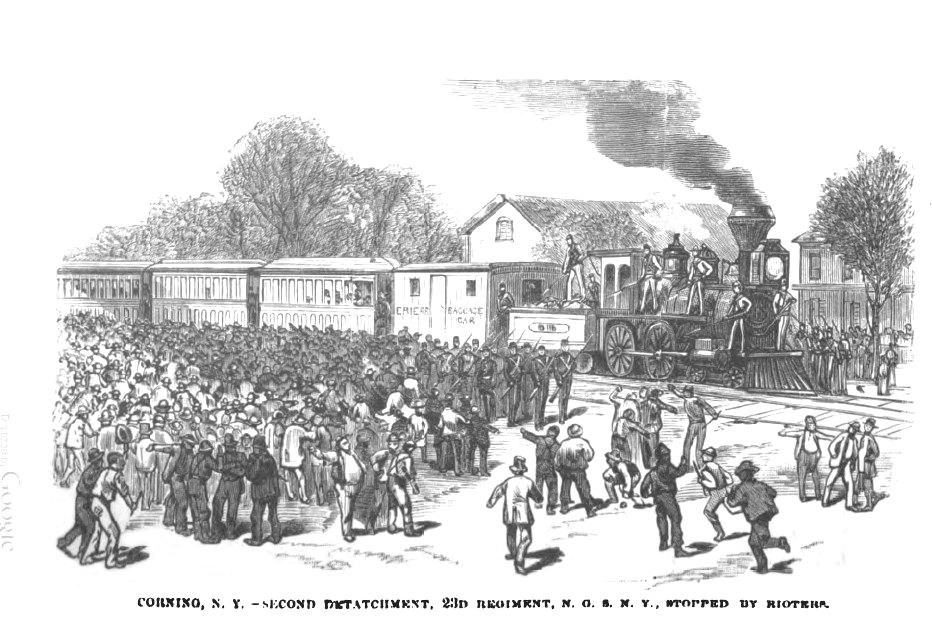 Corning, N.Y. - Second detachment , 23rd Regiment, N.G.S.N.Y. stopped by rioters.jpg