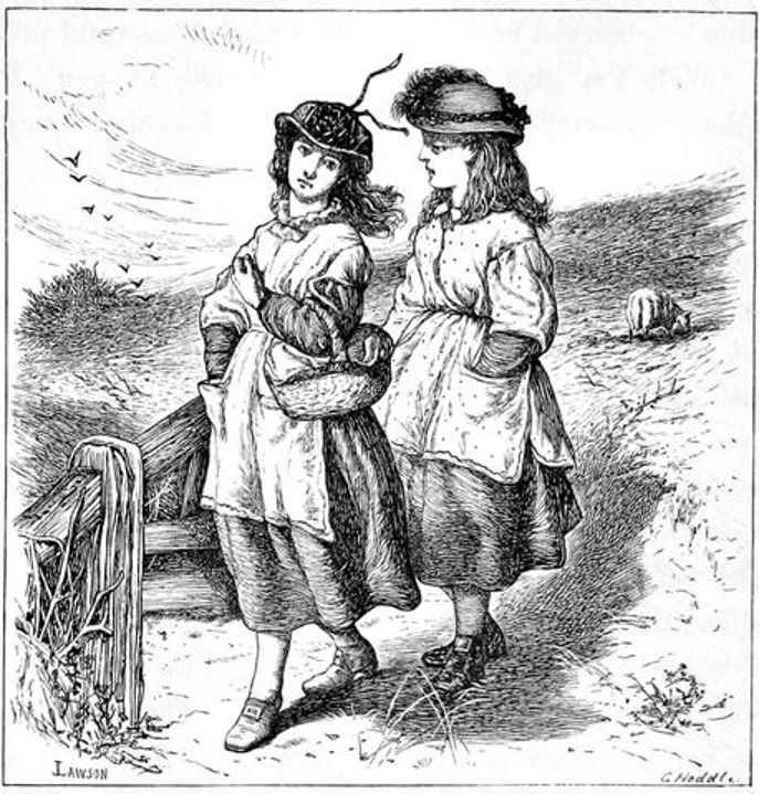 Two girls walking in the country