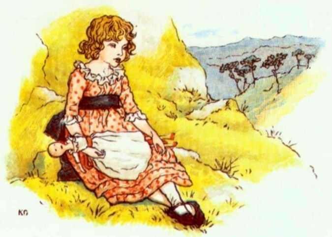 Girl with doll sitting on a hill.jpg