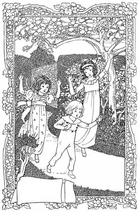 Two girls and a boy skipping in the garden.jpg