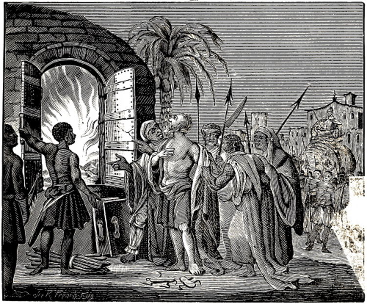 The apostle Thomas, cast into an oven.jpg