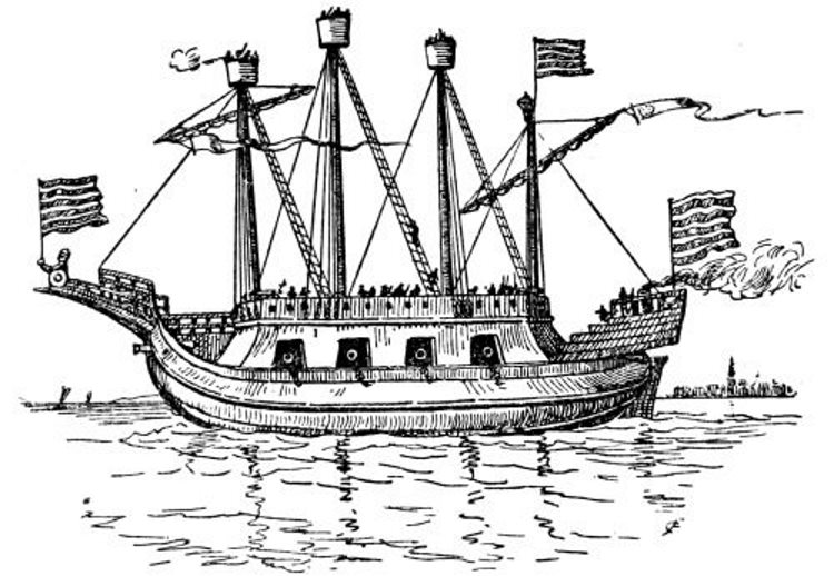 The Finis Belli, the first regular Ironclad Ship armed with Cannon.jpg