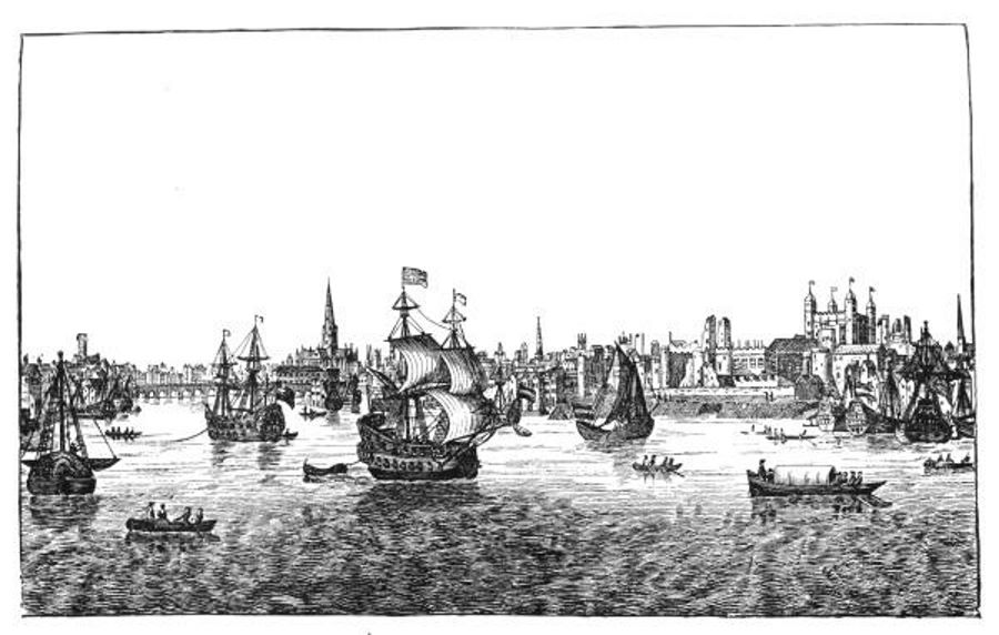 London before the Spire of St. Paul's was burned; showing the Bridge, Tower, Shipping, &c.jpg