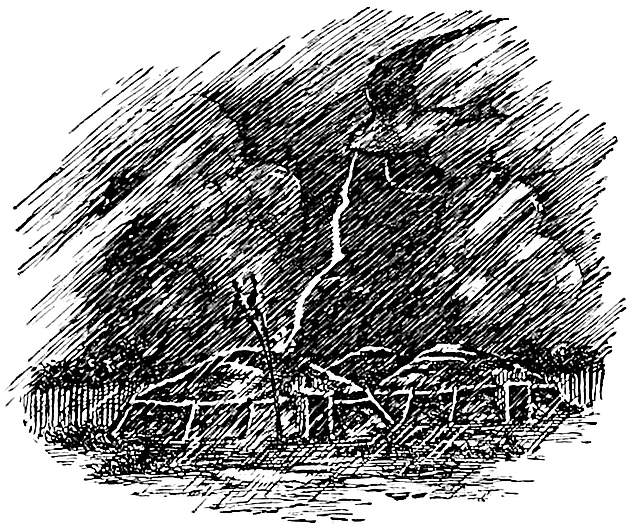 As the man sat in his lodge, there came a clap of thunder and lightning struck his roof, tearing a great hole.jpg