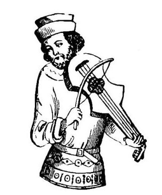 Juggler playing on a Vielle, hollowed out at the Sides. Fifteenth Century.jpg